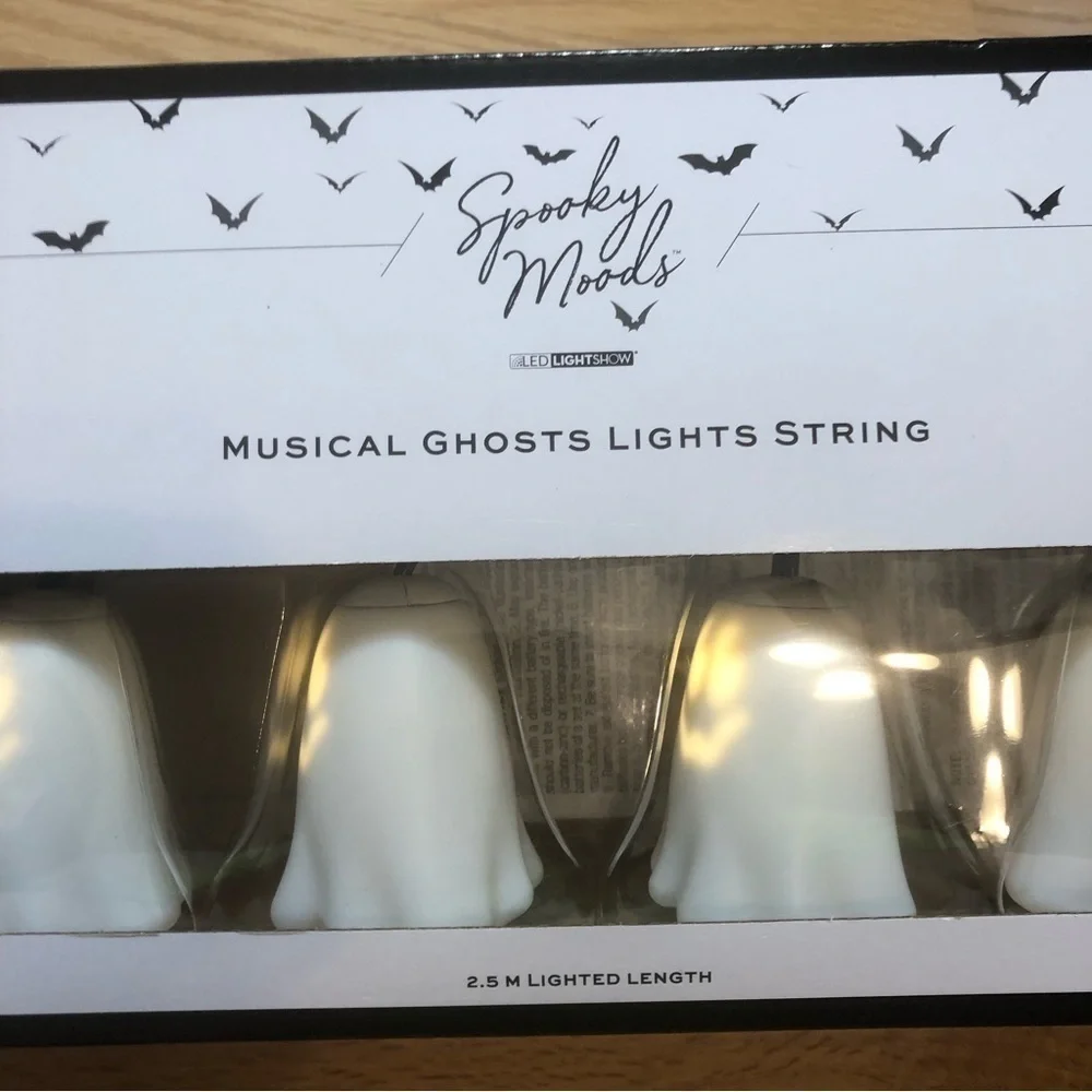 Gemmy Ghost String Lights Plays Ghostbuster Song NEW Battery Operated Halloween